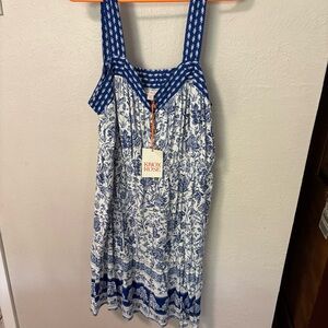 Knox Rose Blue & White Floral Button-Front Dress